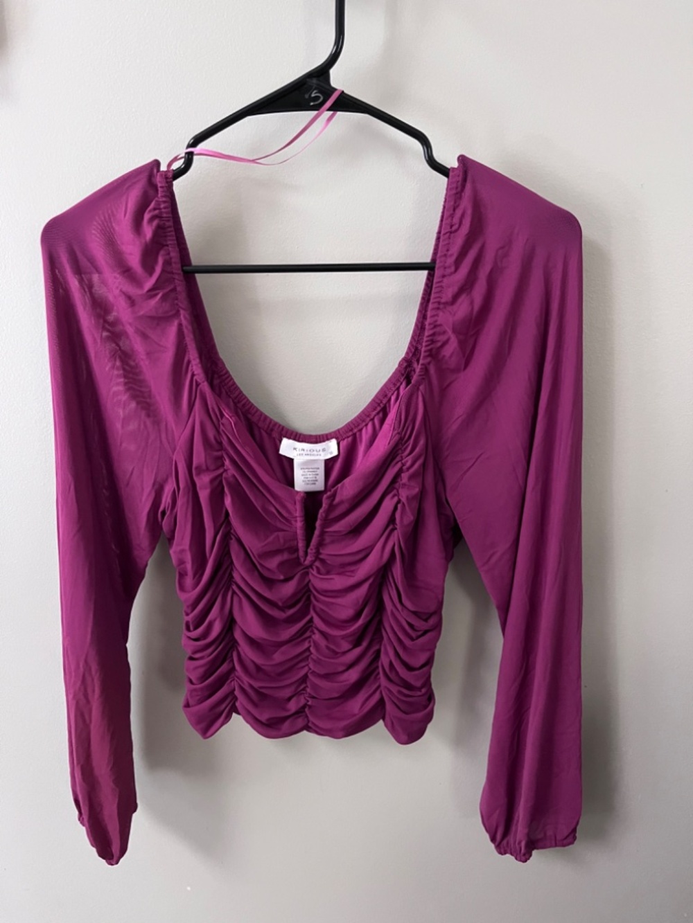 Kurious Los Angeles Magenta Purple Ruched Long-Sleeve  Crop Top/Size XL - Picture 2 of 5